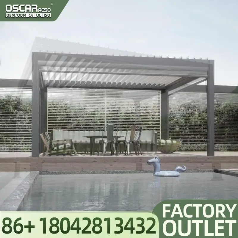 4x5 Meter Bioclimatic Shelter Aluminium Structure Powder Coated 18 Sqm Weather Resistant Wood Outdoor Garden Patio Screening Per