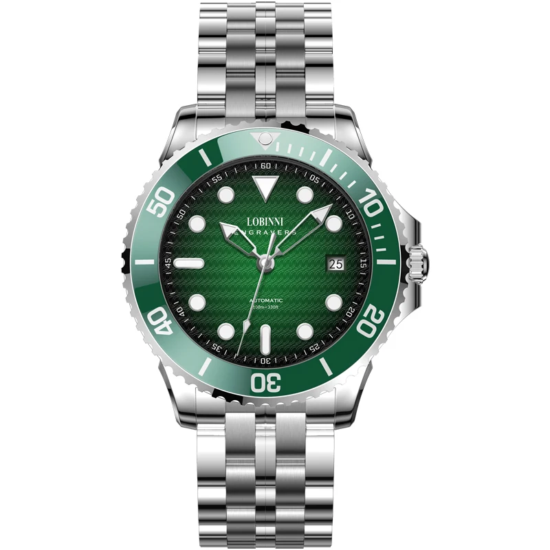 LOBINNI Men Automatic Watch 41.5mm Mechanical Wristwatch Luminous 50M Waterproof Sapphire Mirror Ceramic Bezel Miyota 8215