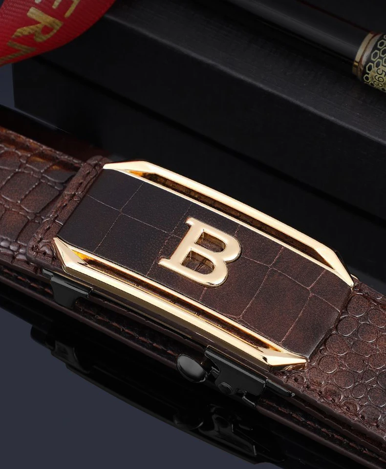 Herrengürtel, automatischer Schnallengürtel, hochwertiger, trendiger Gürtel mit Krokodilmuster, modischer Jeansriemen, Herrenaccessoires – Detail 8