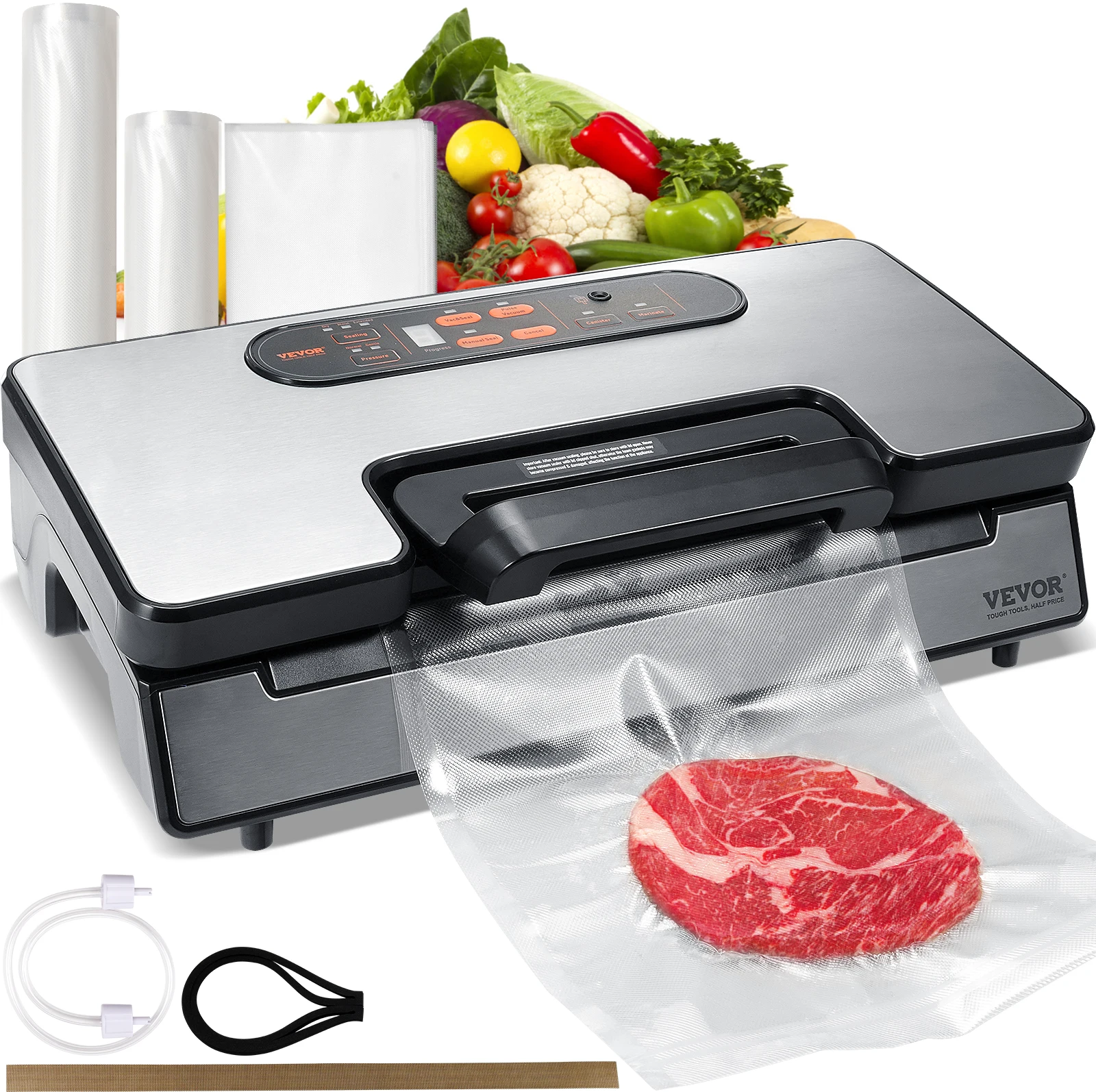 VEVOR 90Kpa 130W Vacuum Sealer Food Packaging Machine with Free 10pcs Vacuum bags for Household Kitchen Vacuum Food Sealing