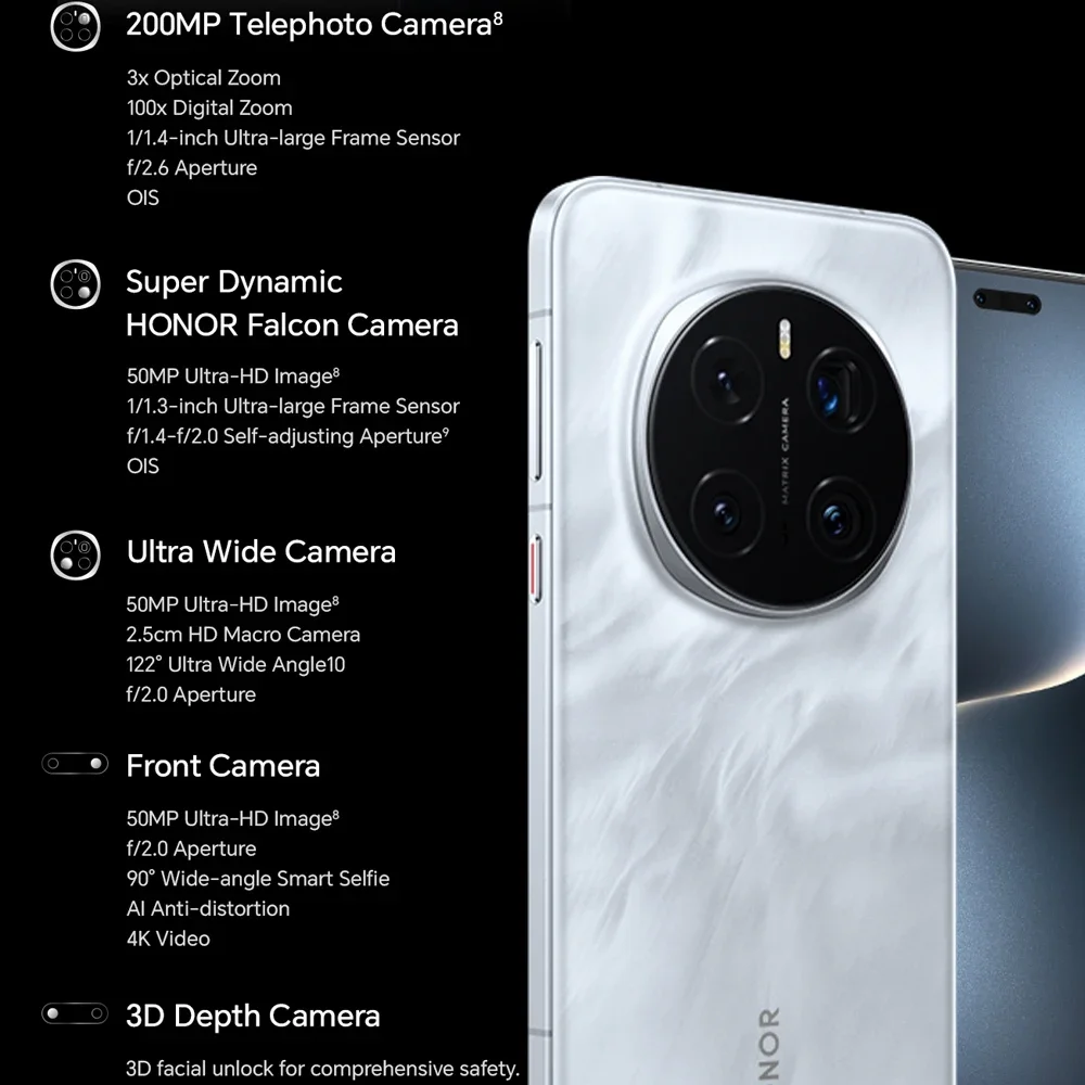 الإصدار العالمي للهاتف الذكي HONOR Magic7 Pro 5G بشاشة 6.8 بوصة 120 هرتز OLED شاشة Snapdragon 8 Elite 100 وات SuperCharge Magic 7 Pro