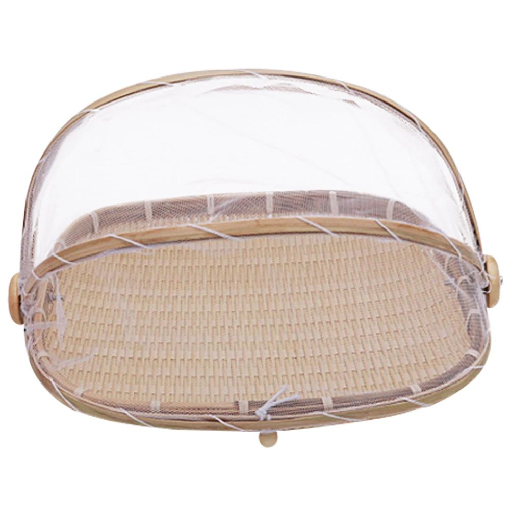 

Bamboo Basket Woven Fruit Container Mesh Cover Easy Clean Decorative Kitchen Household Vintage Exquisite Simple Color