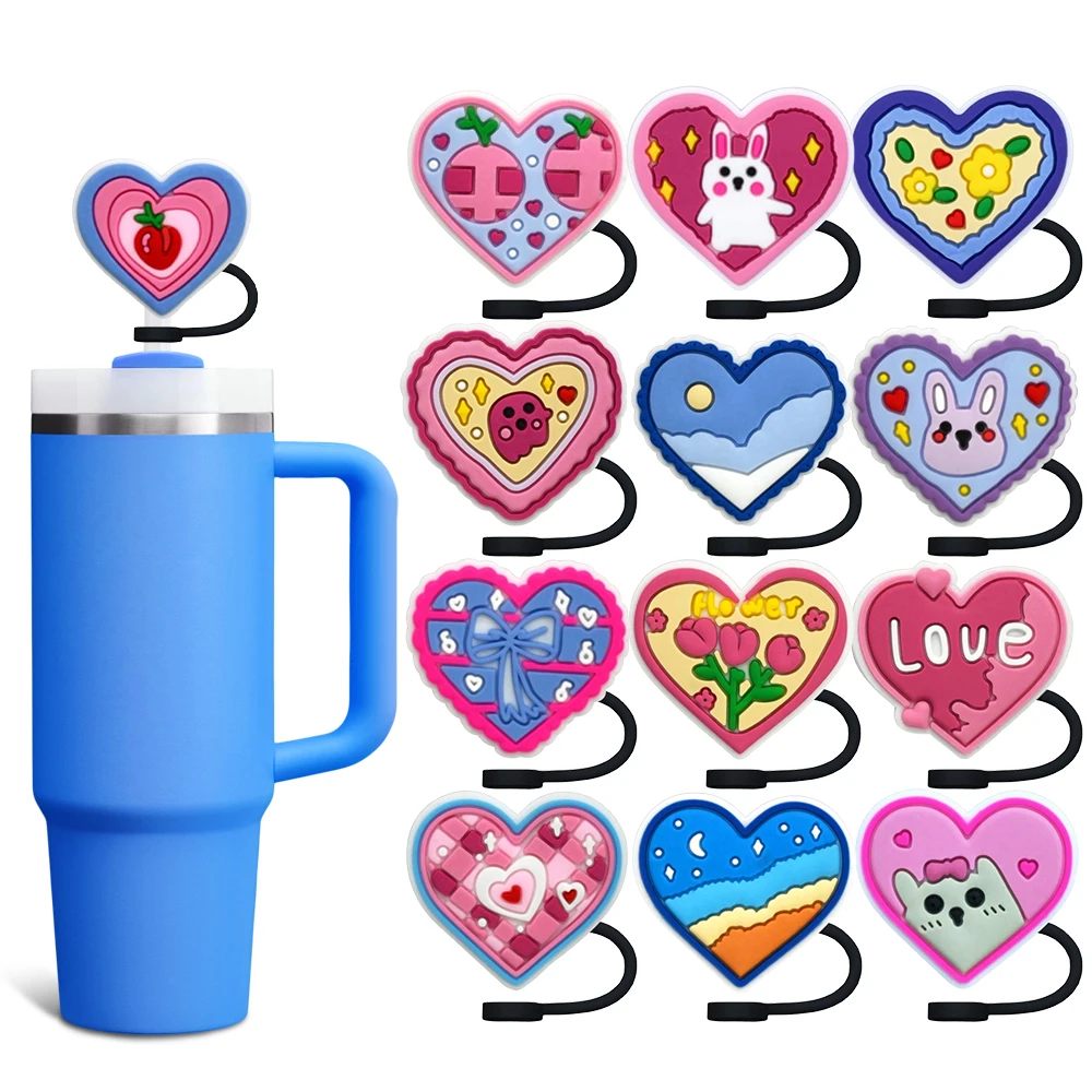

Love Heart Creative Pink Straw Cover Cap 10MM Eco-friendly Straw Plug Splash Proof Drinking Cup Charms Pendent Home Party Gift