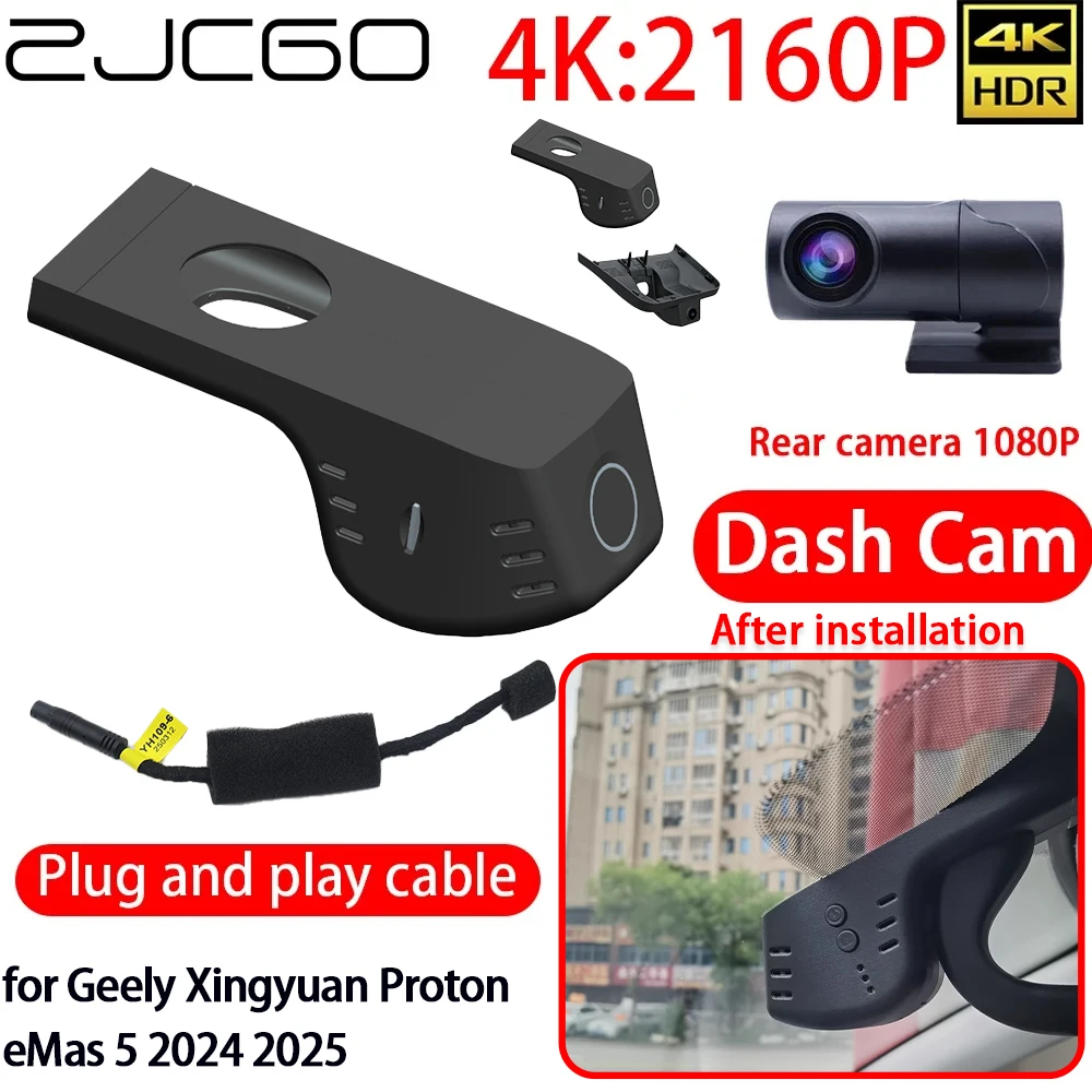ZJCGO 4K Car DVR Dash Cam Wifi Lens Front Rear Camera 24h Monitor Video Recorder for Geely Xingyuan Proton eMas 5 2024 2025