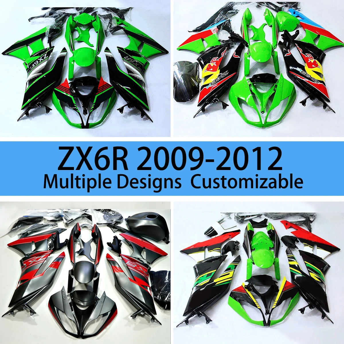 For KAWASAKI ZX6R 636 2009 2010 2011 2012 Injection Fairings Set ZX 6R 09 10 11 12 ABS Cowling Injection Bodywork Fairing Kit