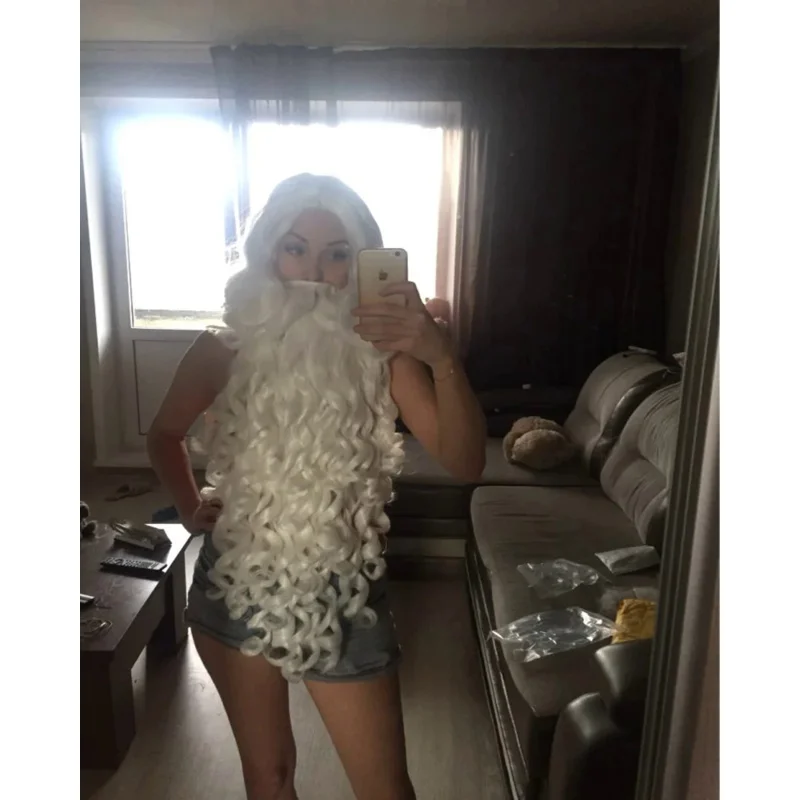 Morematch-Peluca de Papá Noel y barba para hombres, pelo sintético corto, Cosplay, accesorios de postizo blanco, sombrero, regalo de Navidad