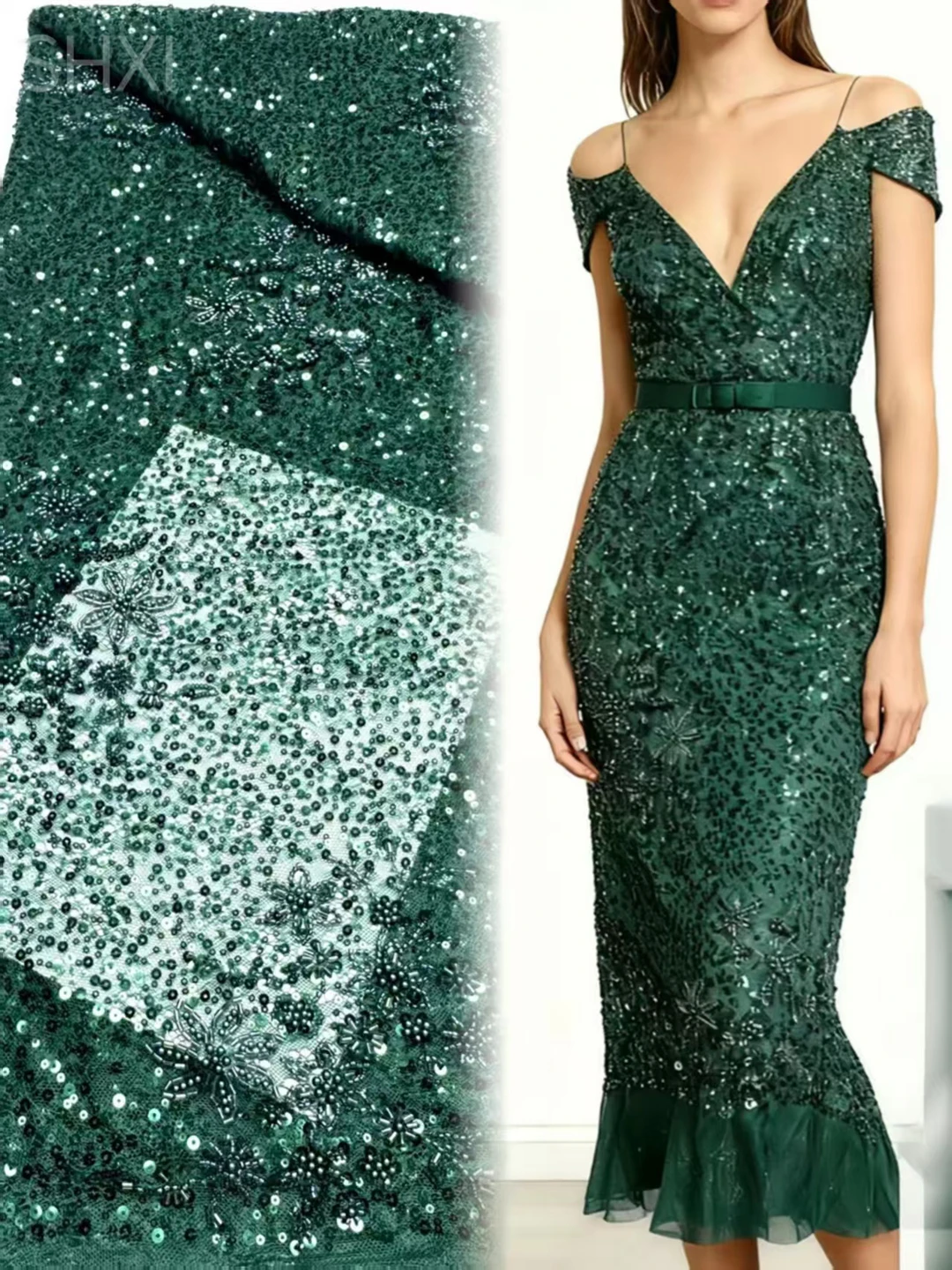 

Зеленая африканская кружевная ткань, высокое качество, вышивка блестками, французский тюль, нигерийская свадьба, кружевной материал Asoebi, шитье2026