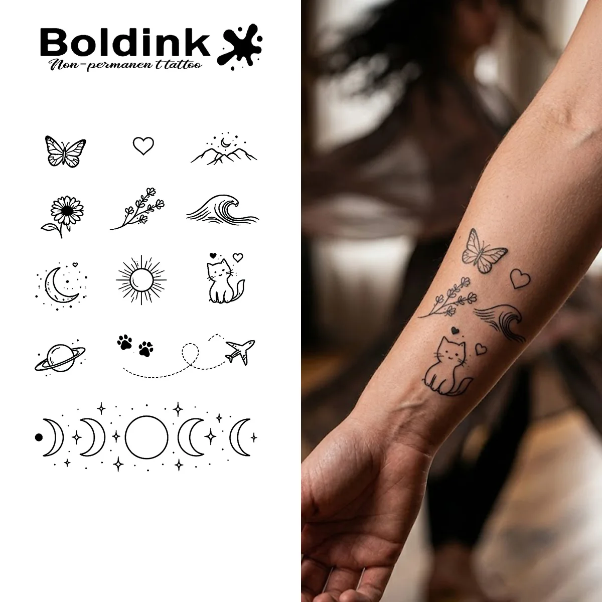 BOLDINK Line Minimalist Moisturizing Tattoo Sticker Unisex Fashion Colorful Easy Apply Easy Remove Waterproof Lasts 1-2 Weeks