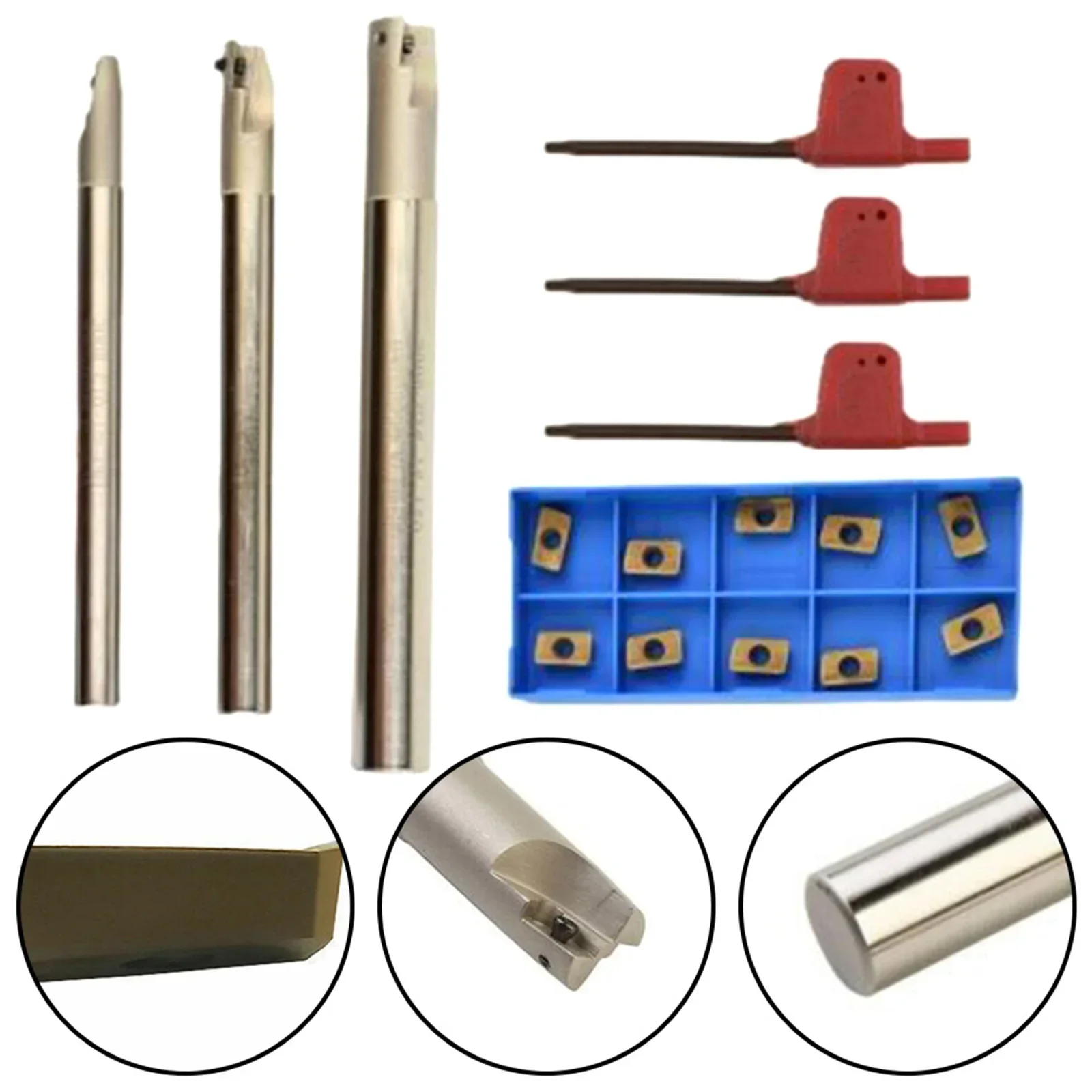

Brand New Indexable Insert 16Pcs/Set 3pcs APMT1135 BAP300R C10-10-120-1T Carbide End Mill Holder Indexable Kit