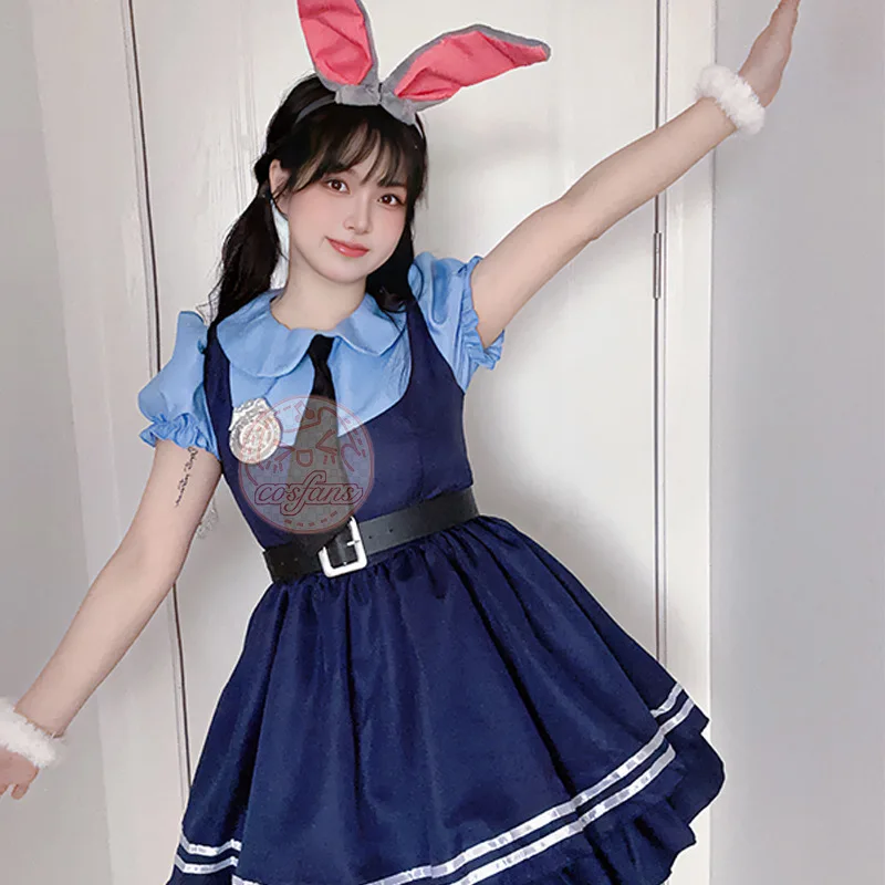 Zootopia Judy 코스프레 드레스 여성용 코스프레 애니메이션 Judy Hopps 드레스 만화 공동 스타일 드레스 코스프레 메이드 토끼 천
