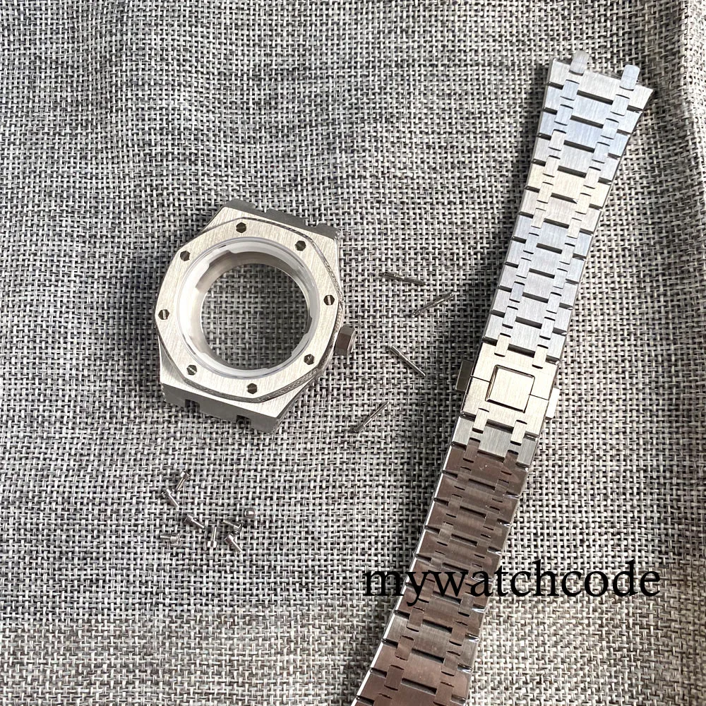 42mm Stainless Steel Octagonal Brushed Watch Case Fit NH35 NH36  NH70 NH72 Movement Rubber Bracelet Sapphire Glass