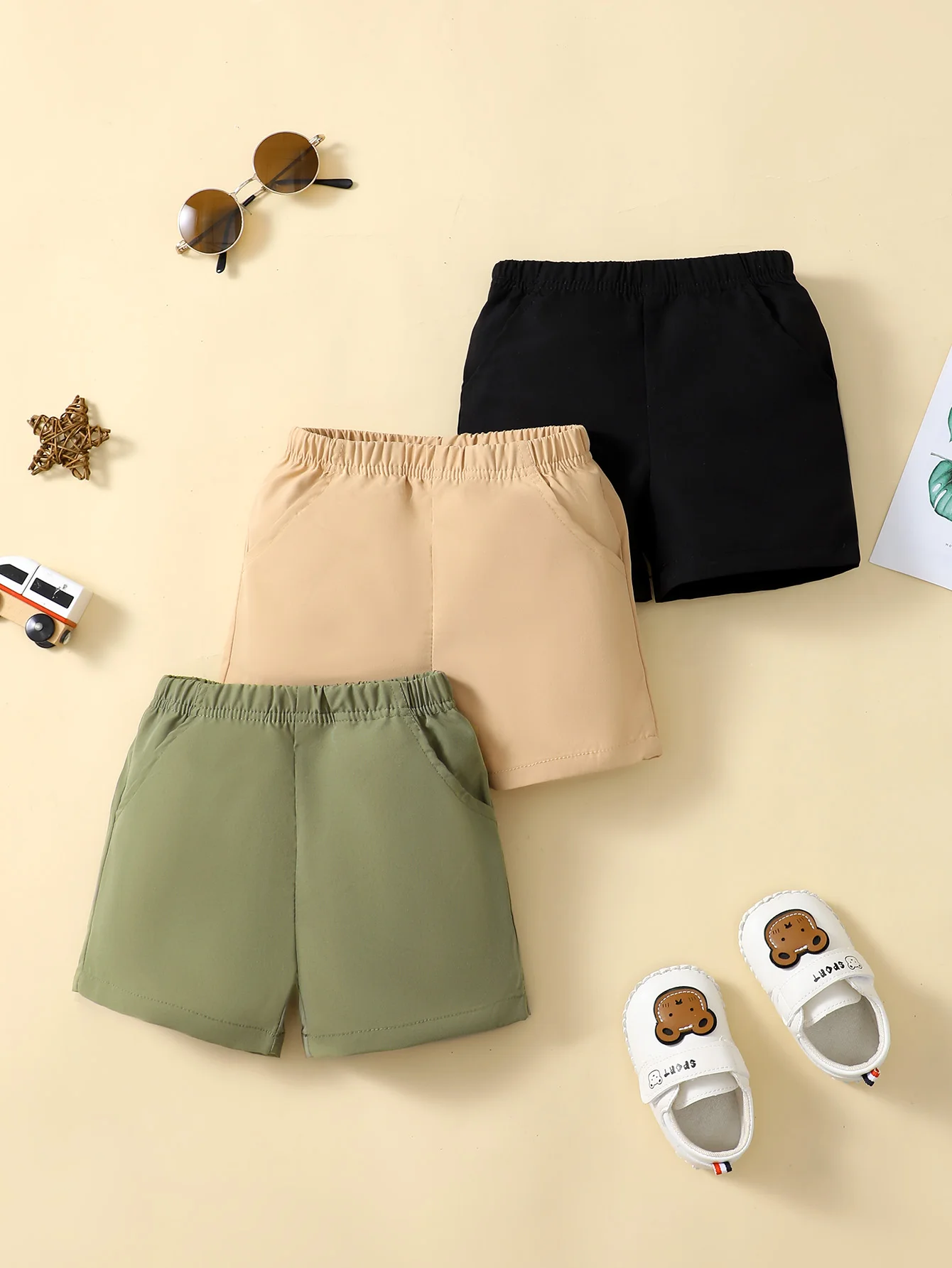 Summer Baby Boy Work Uniform Solid Color Simple Casual Outdoor Three Piece Shorts