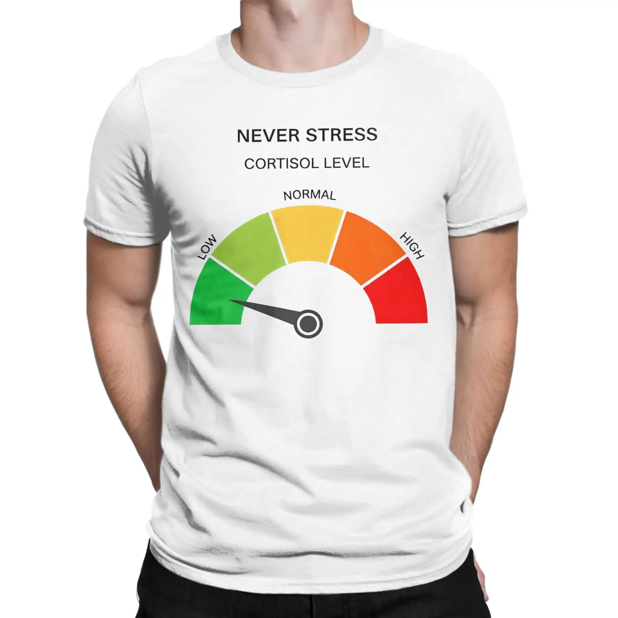 Never Stress Low Cortisol Meme T Shirt Summer T Shirts Men's 100% Cotton O Neck Oversized Top Tees Short-Sleeve Y2K Fun Tops
