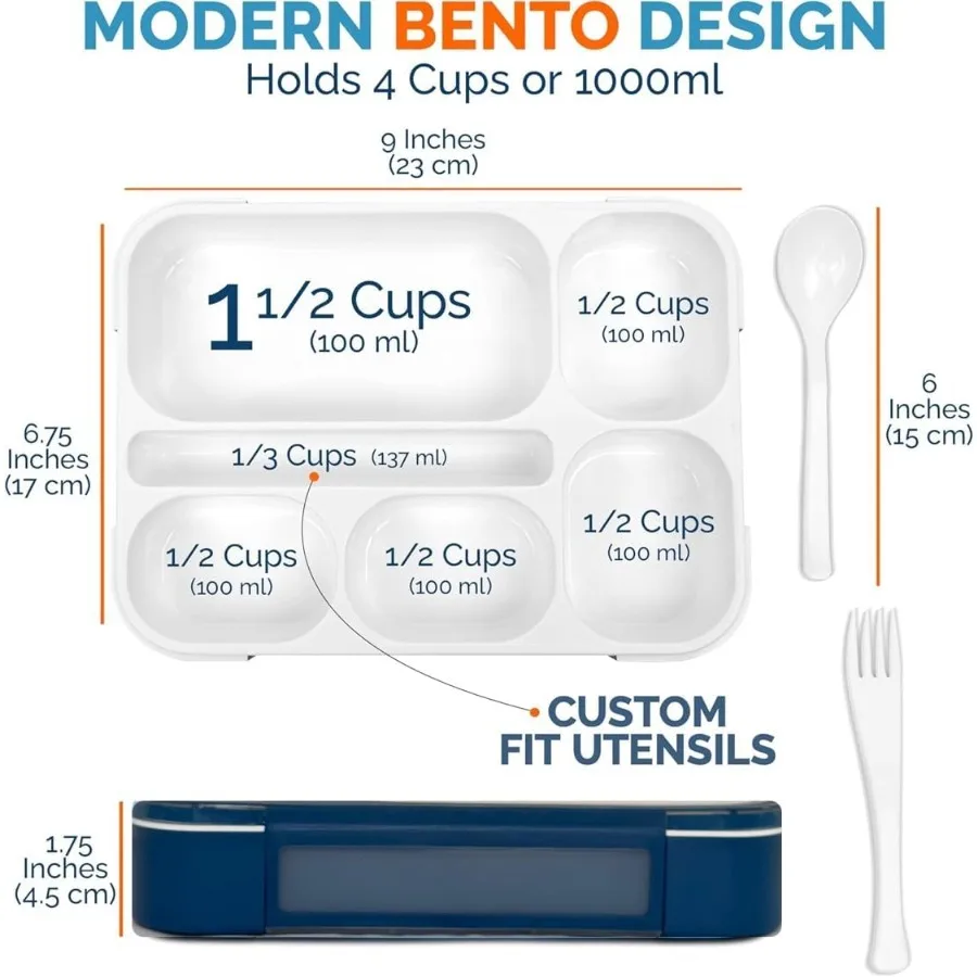 صندوق غداء بينتو حاويات غداء مانعة للتسرب للأولاد والبنات والكبار مع 6 مقصورات مثالية للرعاية النهارية المدرسية وتخطيط الوجبات