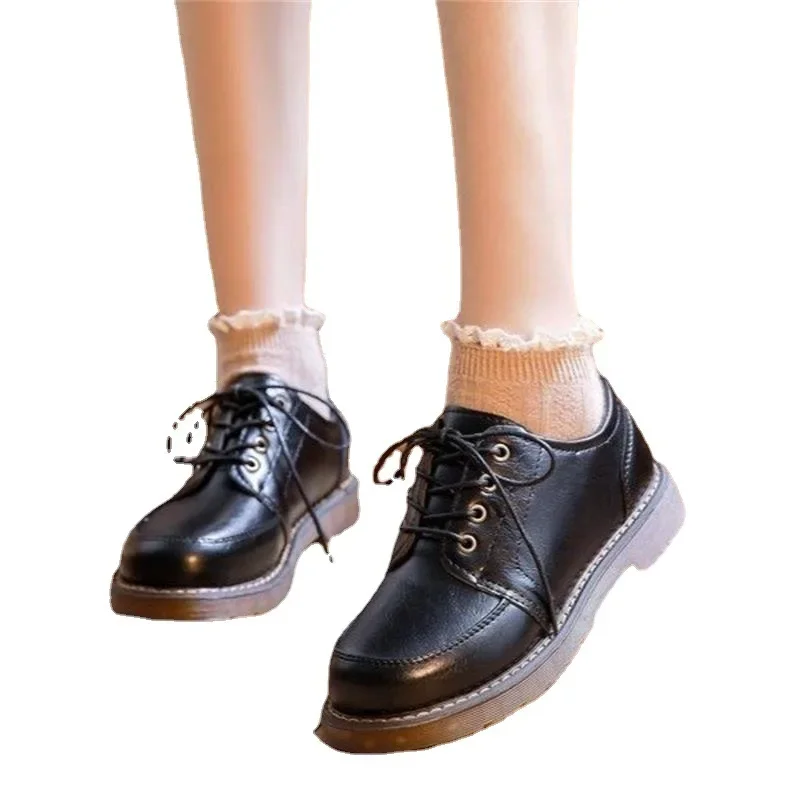 British Style Small Leather Shoes 2023 Autumn School Lace Up Women Shoes Retro Brown Black Single Shoes Round Toe Women Loafers