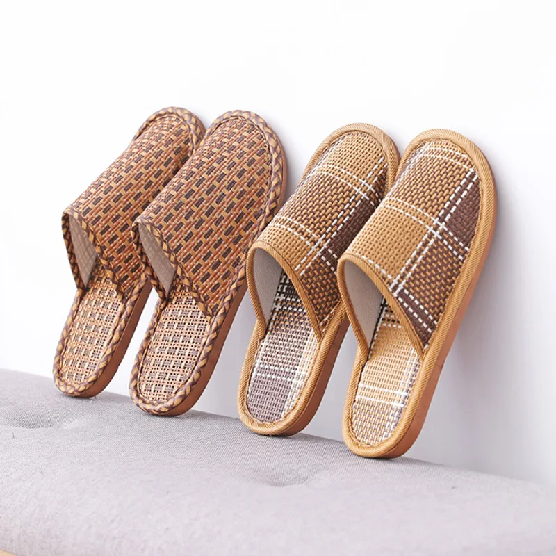 Rattan Linen Slippers Bamboo Sandals Woven Summer Women\'s Shoes Eco-friendly Foot Beach Unisex Indoor Floor Slides Spring Autumn