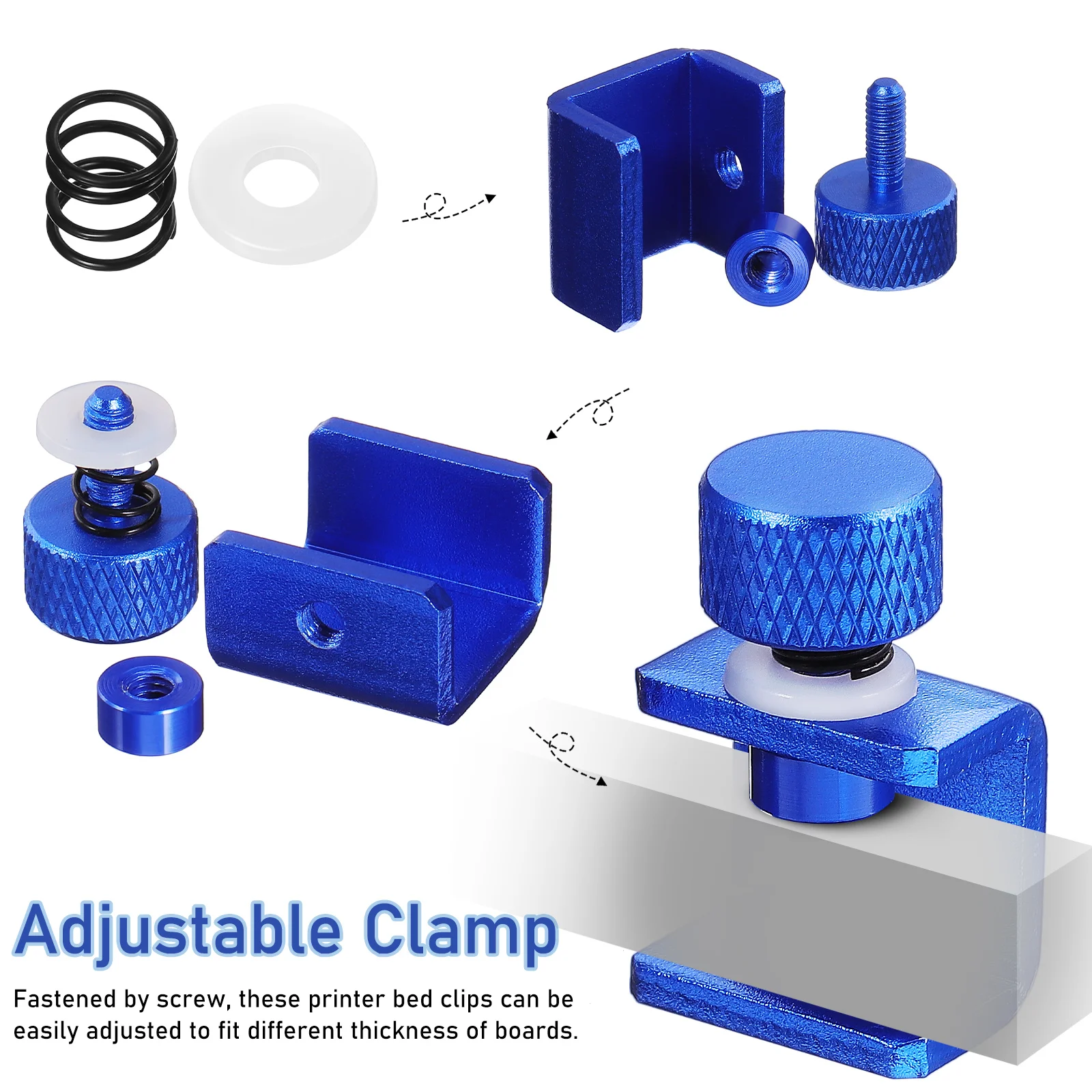 

4pcs Printer Fixation Clamps Aluminum 3d Printer Bed Clips Glass Clamps Adjustable Fixation Accessories Heat Platform
