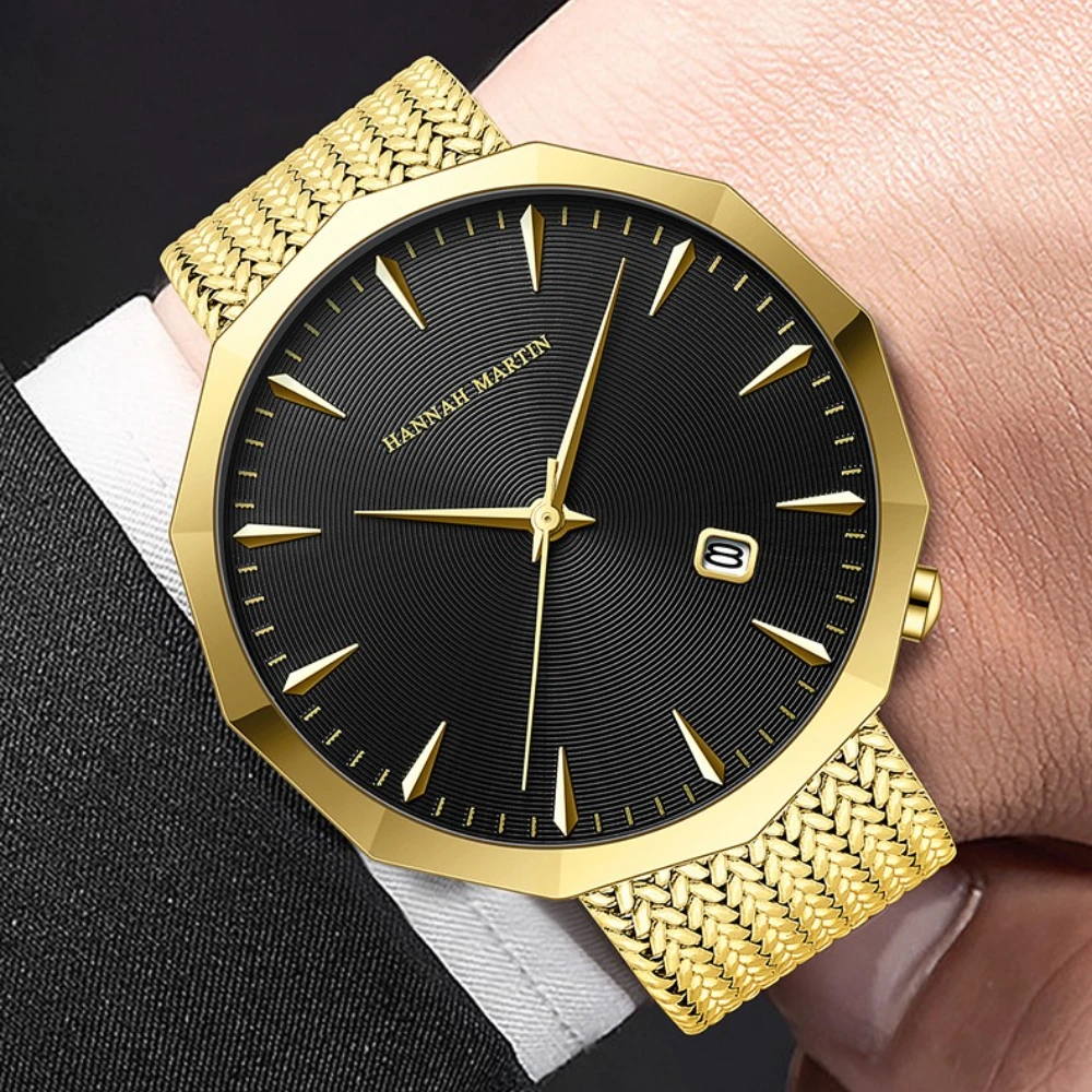 HANNAH MARTIN 1541 Luxury Fashion Business Quartz Men's Watch Diamond Waterproof Calendar Watches for Men Relogios Masculino