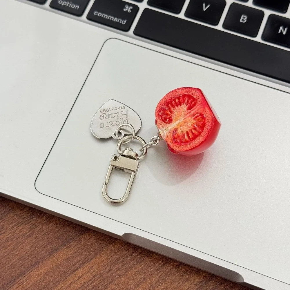 Realistic 3D Fruit Key Chain Vibrant Colors Durable Acrylic Tomato Bag Charm Lightweight Heart Resin Key Ring Girls Kids
