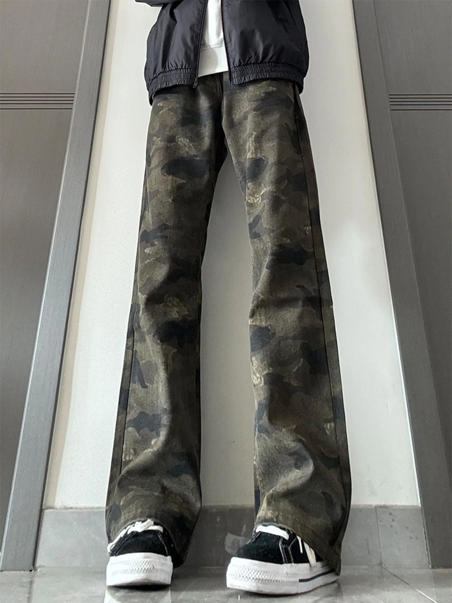 

Cleanfit Camouflage Fce Lined Jeans Men's Winter Straight Leg Micro Flared Pants Vibe Sle Low Waist Cotton Polyester Blend