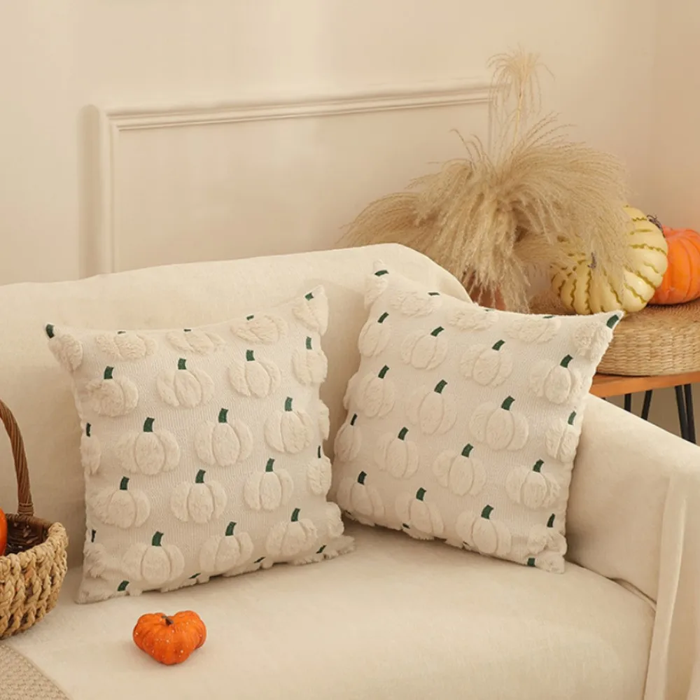 Pumpkin Fall Decorative Throw Pillow Covers Rust Red Soft Faux Fur Pillow Covers for Autumn Harvest Fluffy Plush Pillow Cover