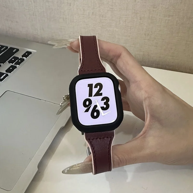 

Folding buckle leather compatible iWatch strap 38mm 40mm 41mm 42mm 44mm 45mm 49mm fashionable strap