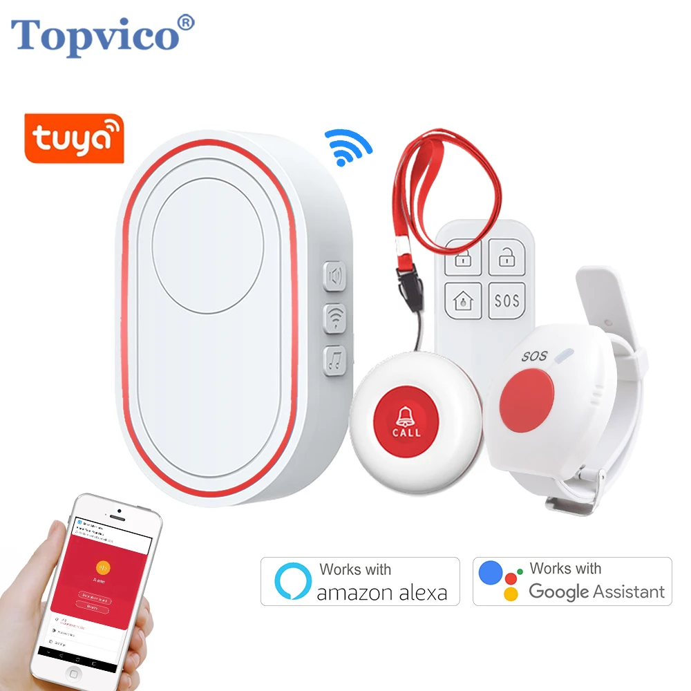 Smart WiFi Panic Button For Elderly WiFi SOS Alarm Wireless Compatible With Alexa Google Home Tuya APP