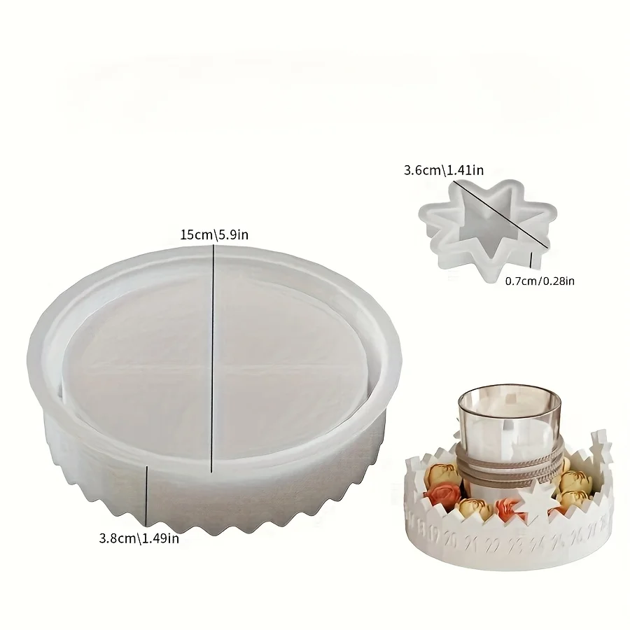 1set Unique Circular Candle Holder Mold for Advent Calendar,Silicone Mold with Date Display Stars,Two-Part Circular Lucky Star