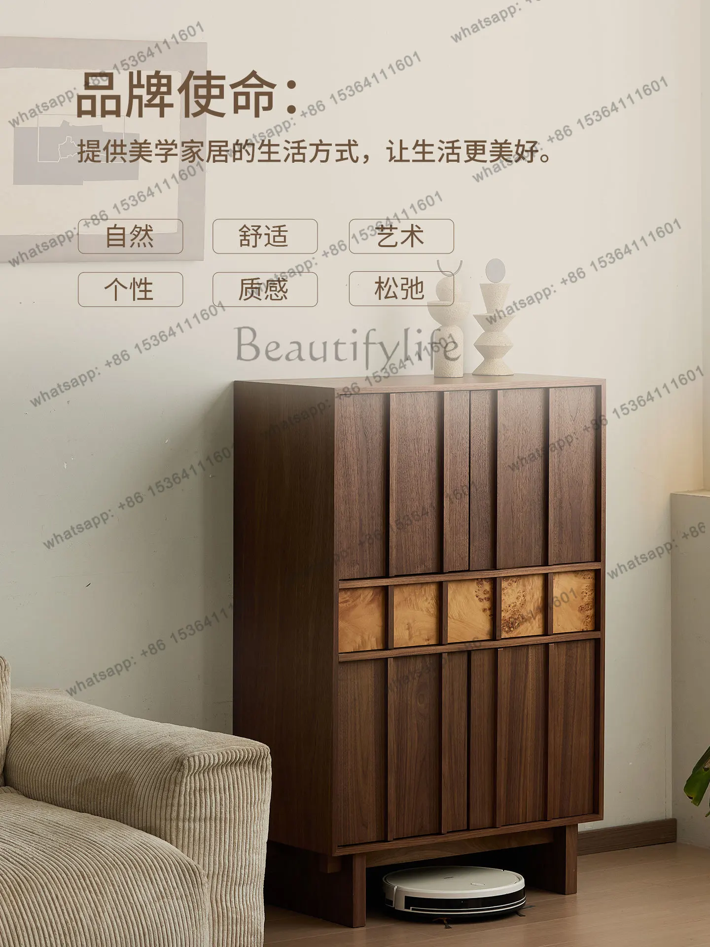 XX. Vintage-style solid wood sideboard wall-mounted integrated living room storage cabinet