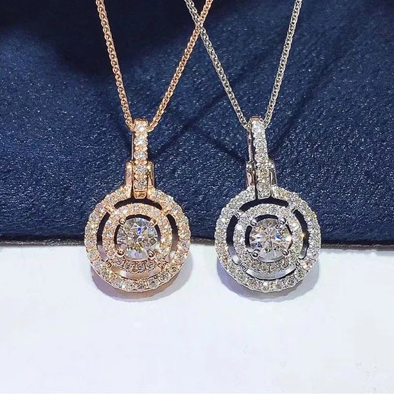 Huitan Bling Bling Cubic Zirconia Necklace for Women Fashion Circle Shaped Pendant 2022 New Trendy Wedding Party Modern Jewelry