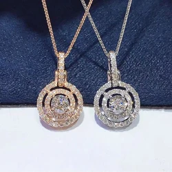 Huitan Bling Bling Cubic Zirconia Necklace for Women Fashion Circle Shaped Pendant 2022 New Trendy Wedding Party Modern Jewelry