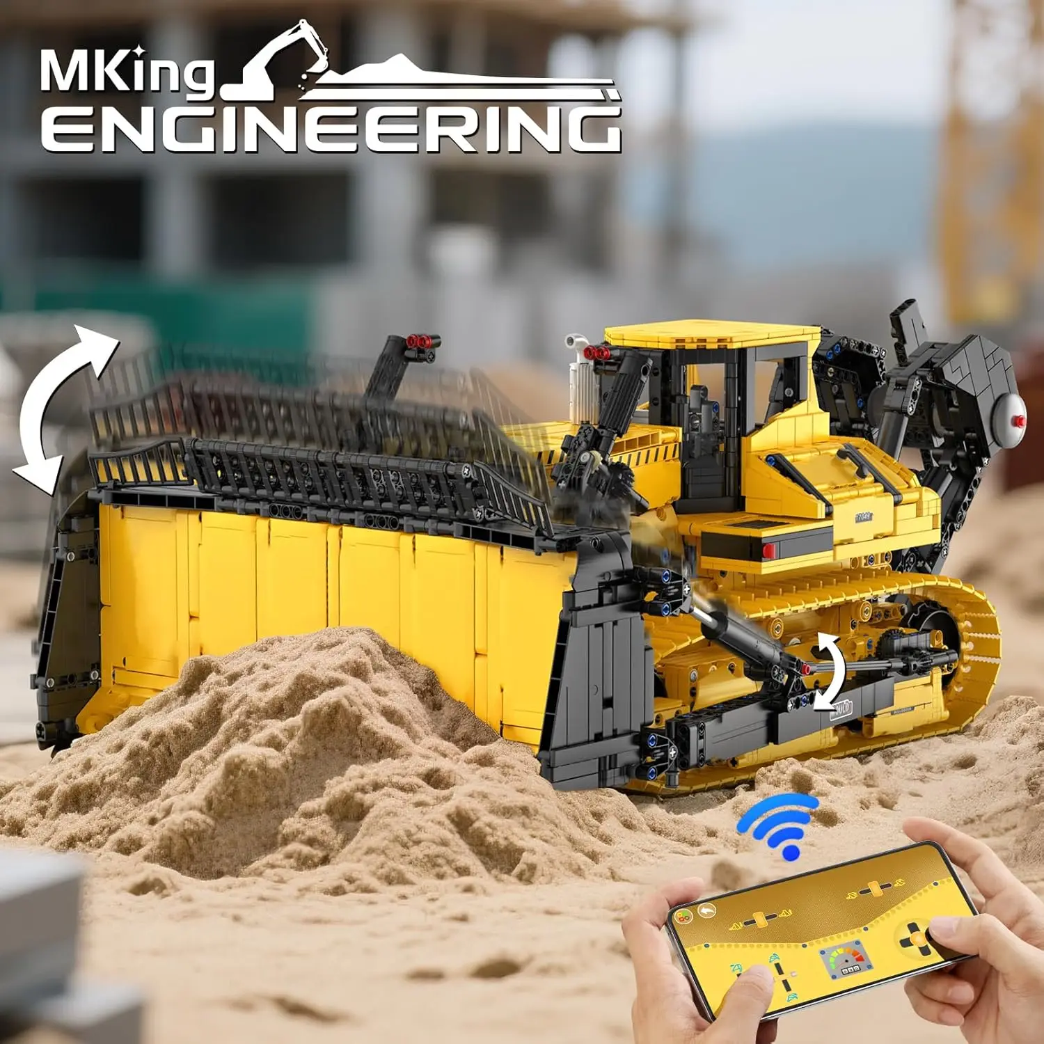 Bloques de construcción Bulldozer, juego de bloques de vehículos de construcción programable por aplicación, juguete de regalo de modelo de ingeniería DIY para recoger adultos