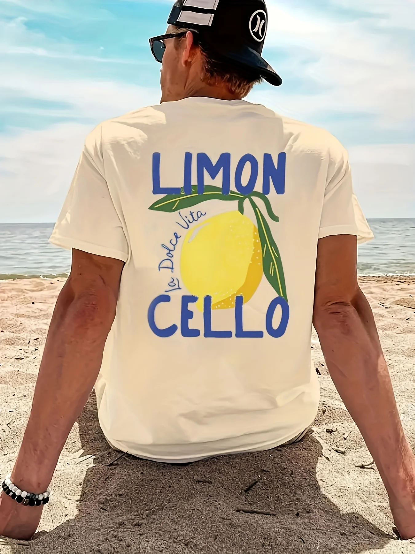 100% algodão puro masculino moda casual solto esportes limão cello padrão impresso em torno do pescoço manga curta camiseta topo