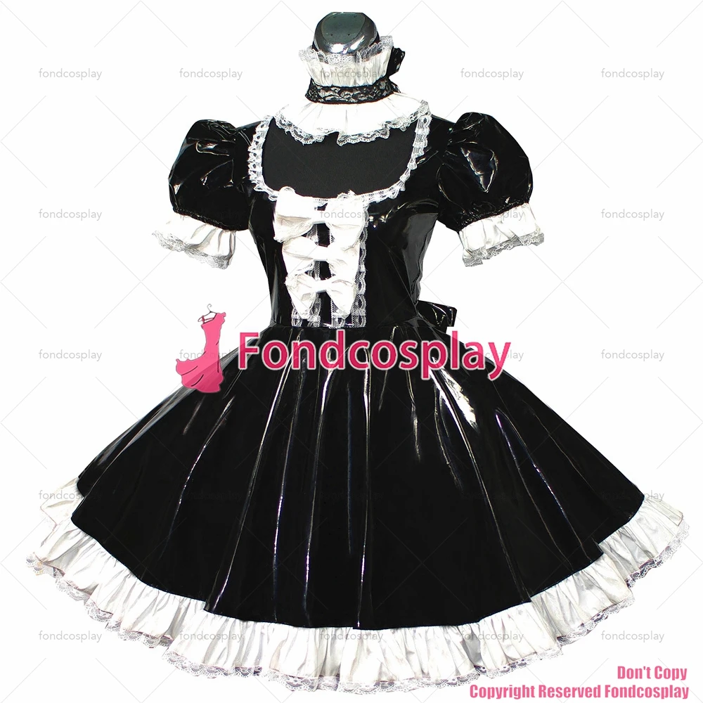 fondcosplay adult sexy cross dressing sissy maid short Gothic Lolita Punk heavy Pvc Dress Cosplay Costume CD/TV[G369]