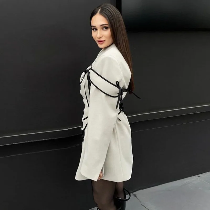 Autumn Women Suit Set 2 Piece Blazer+Corset Lace Up Back Formal Office Lady Jacket Wedding Guest Robes Winter Party Bridal Coat