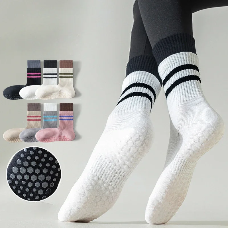 Silicone Anti-slip Yoga Socks Cotton Breathable Indoor Dance Sports Socks Casual Striped Professional Gym Fitness Pilates Socks