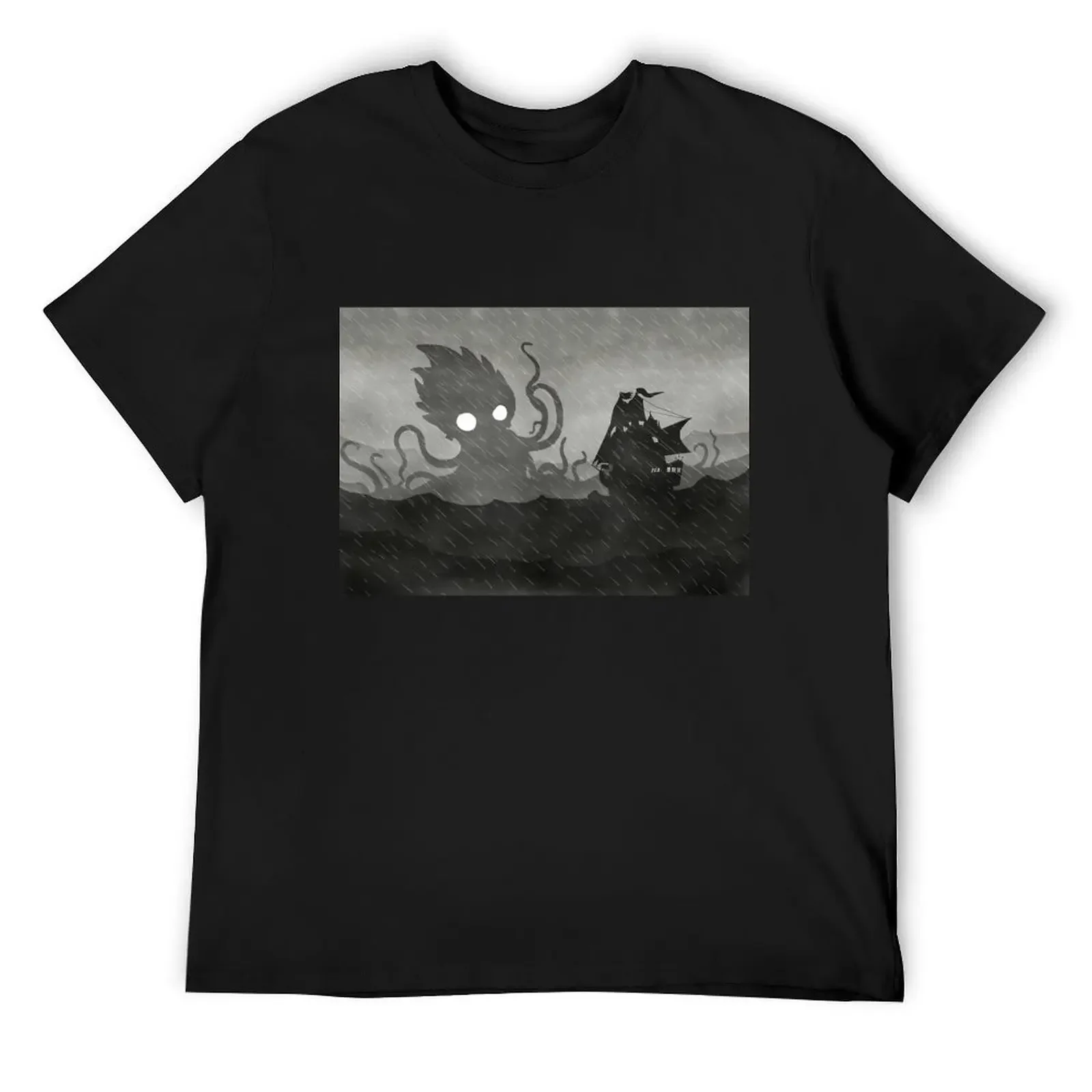 

Rainy Ship & Kraken T-Shirt man clothes Personalized t-shirt anime shirt man t shirt men clothing