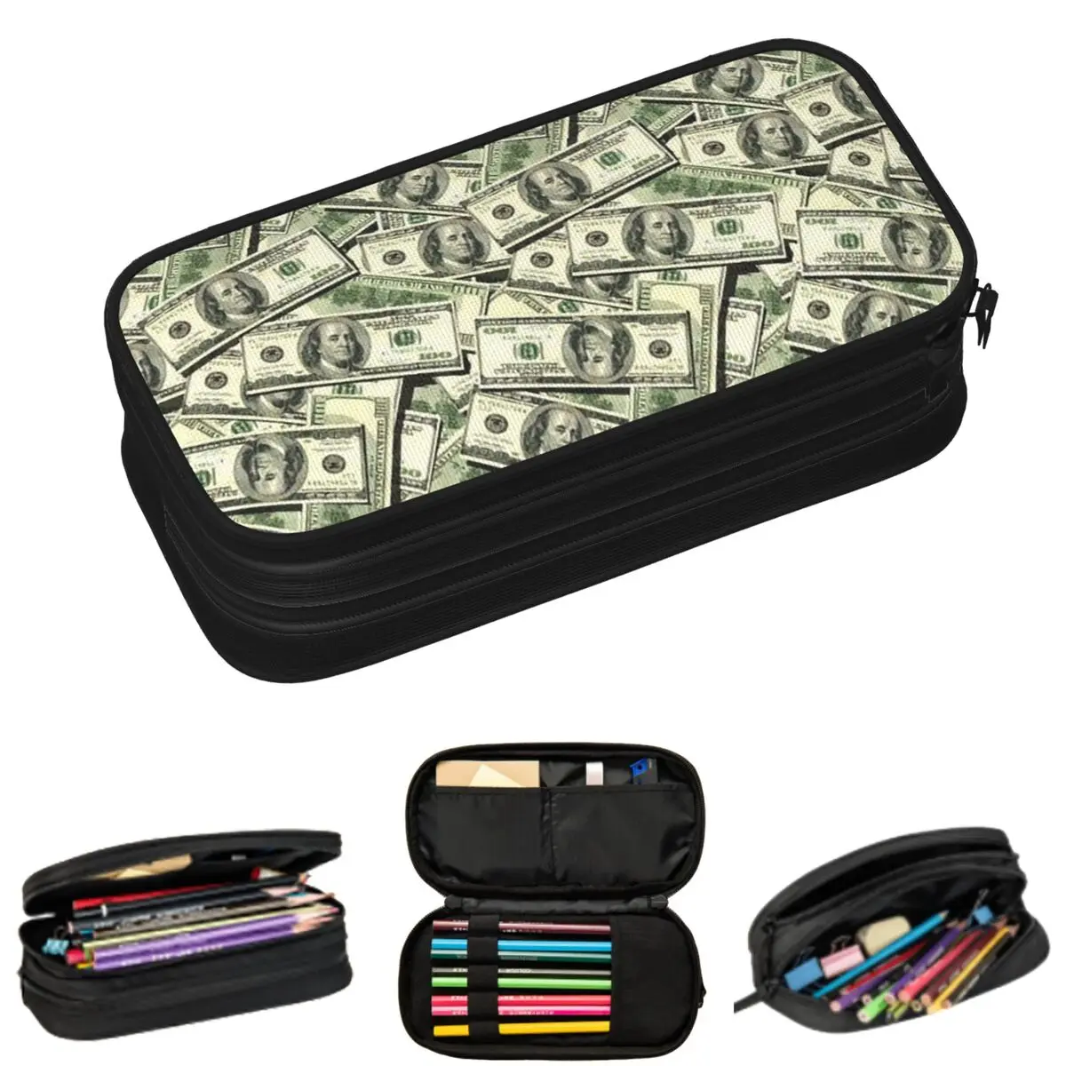 

Money Banknote Dollar Pattern Pencil Cases for Students School Pen Box Pencil Bag Big Capacity Pencil Pouch