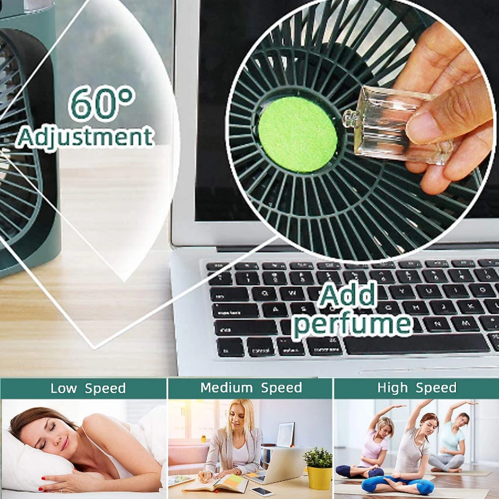جديد سطح المكتب مروحة كهربائية تبريد الهواء تبريد المياه رذاذ مروحة المحمولة مكيف الهواء USB الترطيب مروحة صغيرة الهواء المرطب