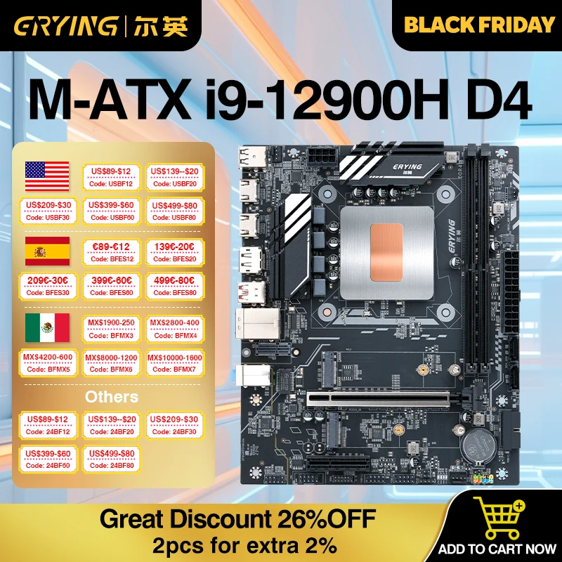 ERYING DIY Gaming PC Desktop Motherboard with Onboard CPU Core Kit i9 12900H 14C20T DDR4 RAM Computer Assembly Set placa mae