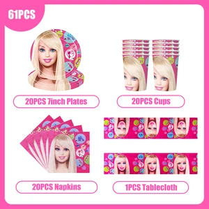 Disney Barbie Geburtstagdekorationen, Set -Gerichte, Speisekammer, Gericht, Luftballons, Hintergrund, Flagge, Babyparty, Kinder, Mädchenparty, Eventzubehör 10 Hauptverkaufsfamilie Barbie - №3