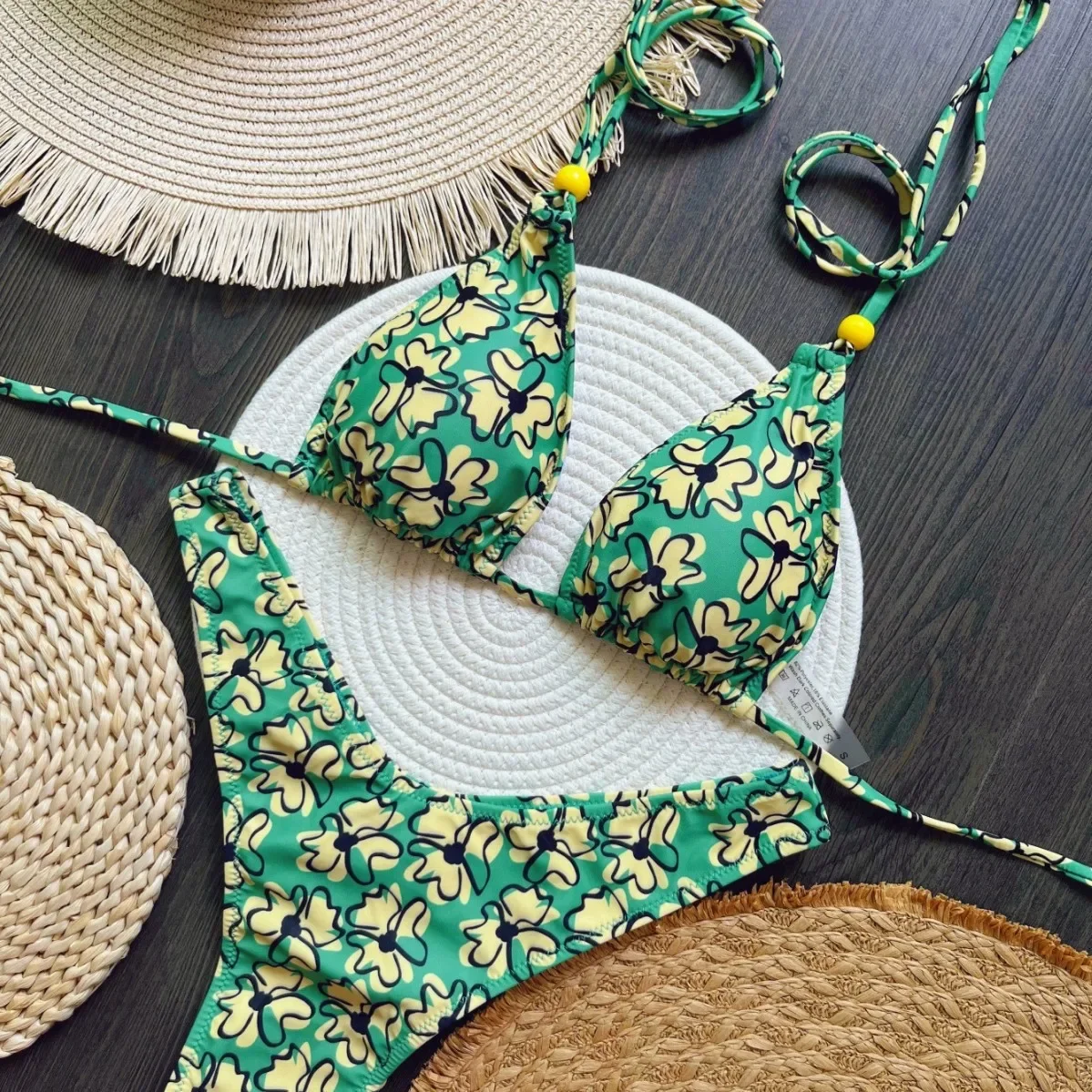 

2024 New Sexy Print Thong Bikini Set Swimsuit Halter Swimwear Women Strappy Beachwear Bathing Suits Brazilian Biquini