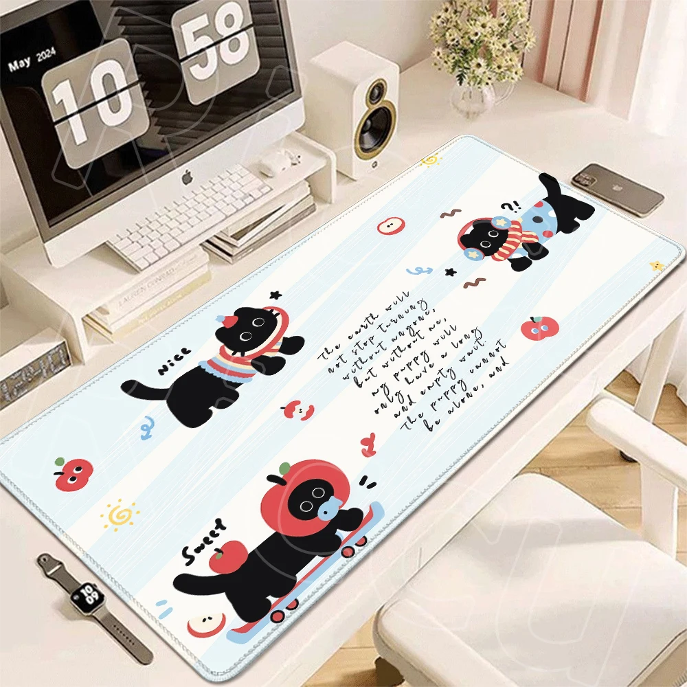 Niedliche schwarze Katzenmuster, großes Mauspad, rutschfeste Gummiunterseite, Mauspad, Anime-Bürotischmatte, Desktop-Zubehör, Spielmatte – Detail 12