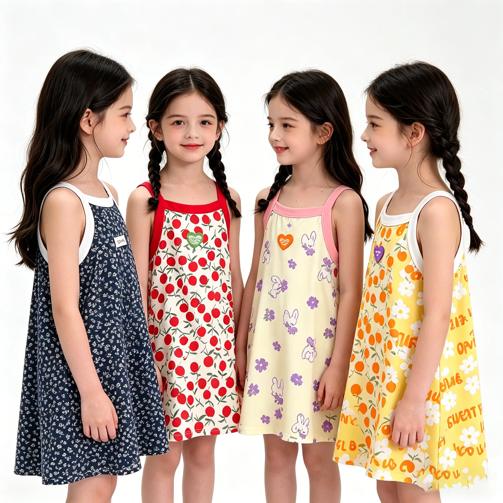 Lindo Camisón para Niñas con Estampado Floral de Cerezas, Vestido sin Mangas Suave para Niñas, Ropa Casual para el Hogar, Ropa de Dormir para Niñas