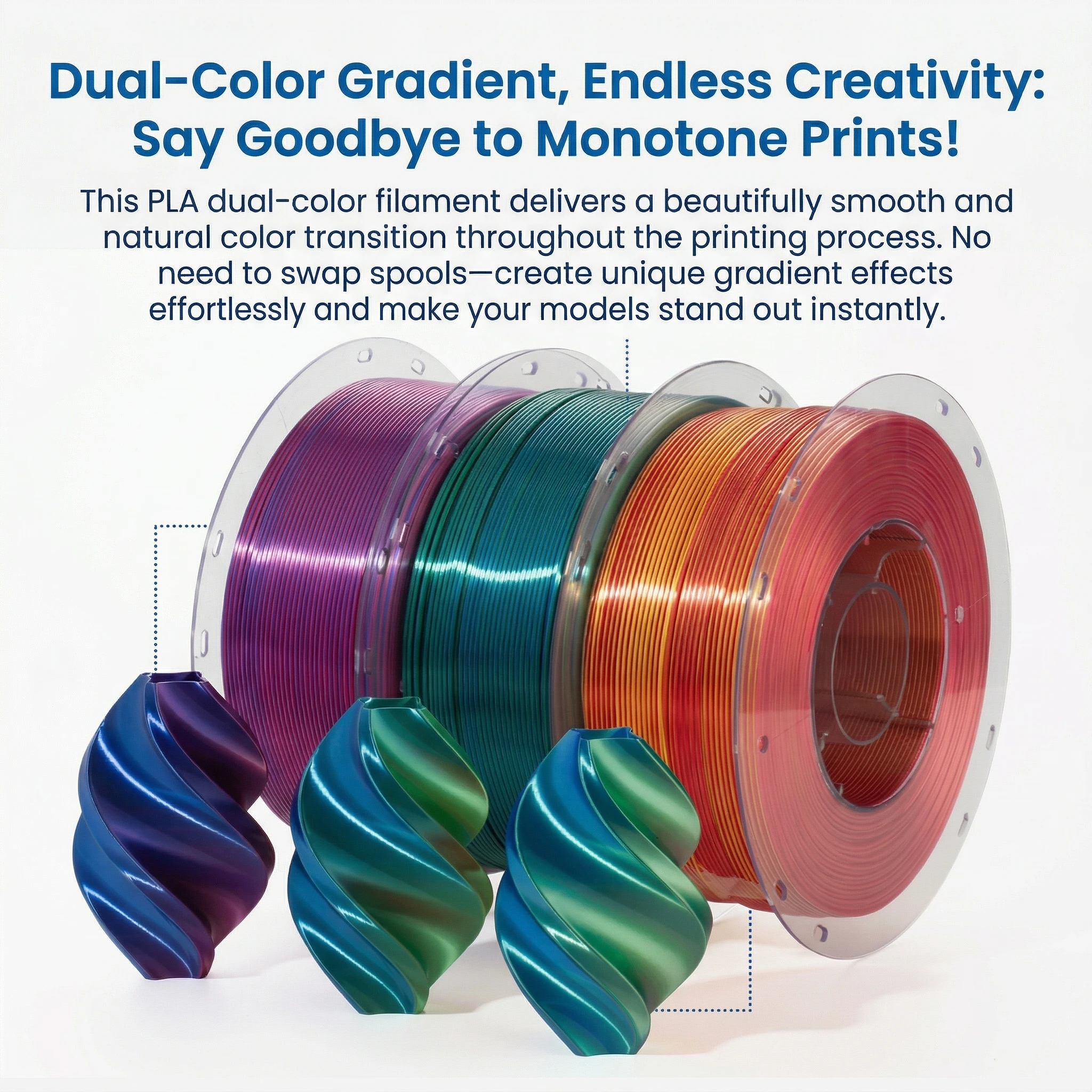 

1.75mm PLA 3D Printer Filament Dual-Color Gradient | Dimensional Accuracy ±0.02mm | 1.3kg Spool Compatible with All FDM Printer