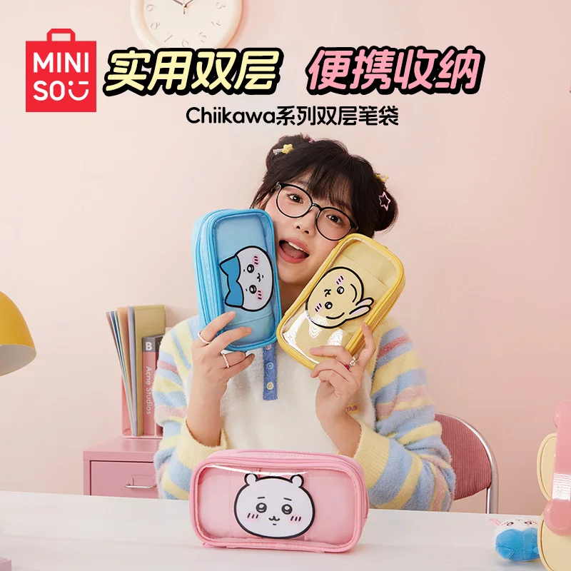 

MINISO Kawaii Chiikawa Series мультяшный двухслойный Карандаш Чехол аниме Hachiware милая сумка для хранения канцелярских принадлежностей для студентов