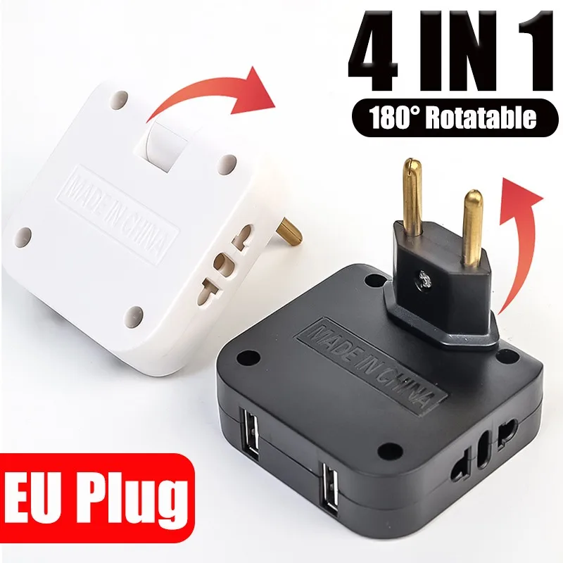 4 in 1 EU Extension Converter 180° Rotatable Socket Converter for Mobile Phone Charging 2Usb and 2AC Universal Socket Adapter