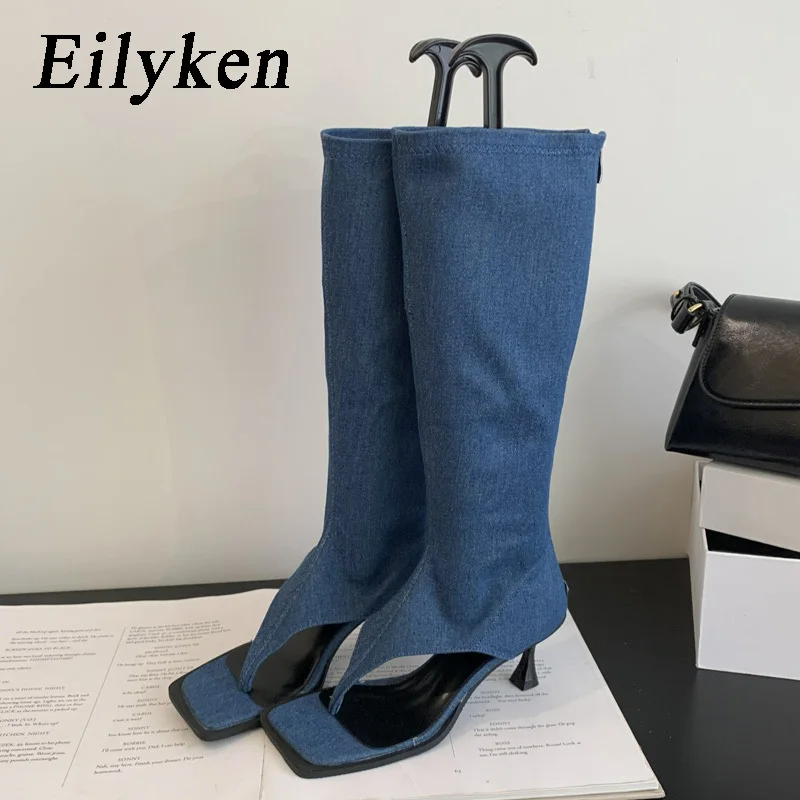 Eilyken Fashion Spring Autumn Stretch Boots Women\'s Boots Sandals Peep Toe Low Heel Ankle Strap Hollow Out Street Style Shoes