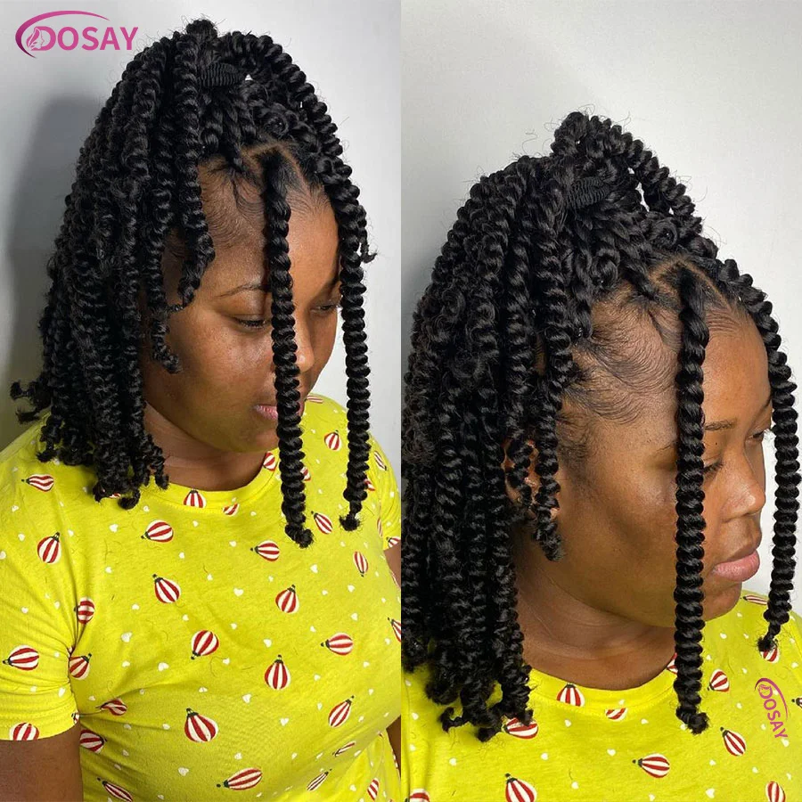 Synthetic Full Lace Braided Wigs Spring Twist Wig Short Bob Knotless Box Braids For Black Afro Women 12'' Passion Twist Braids