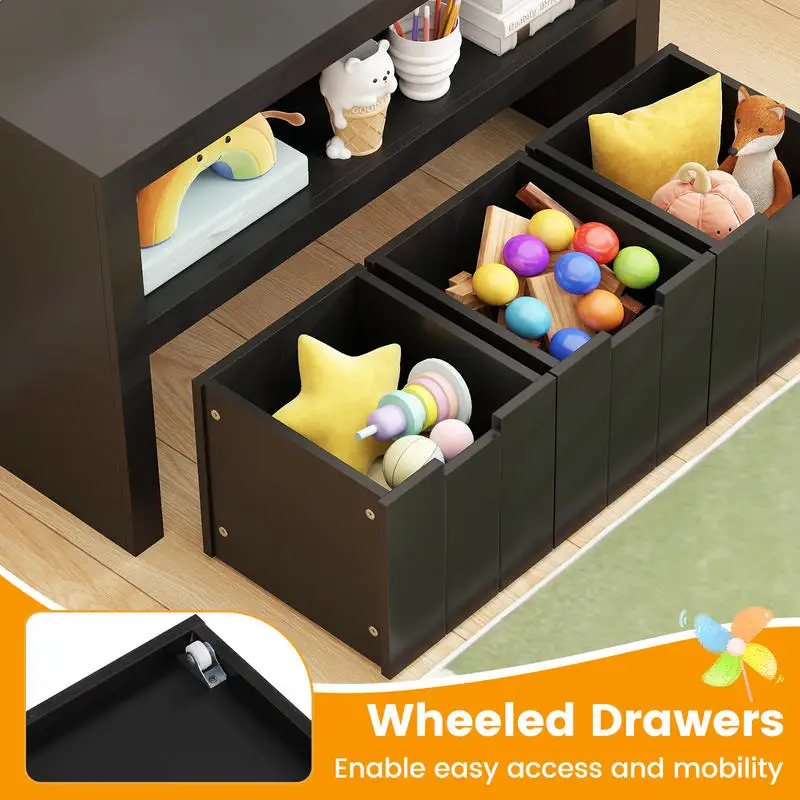 

Toy Storage Cabinet Drawer Chest with Wheels and Large Storage Cube Shelf-Black